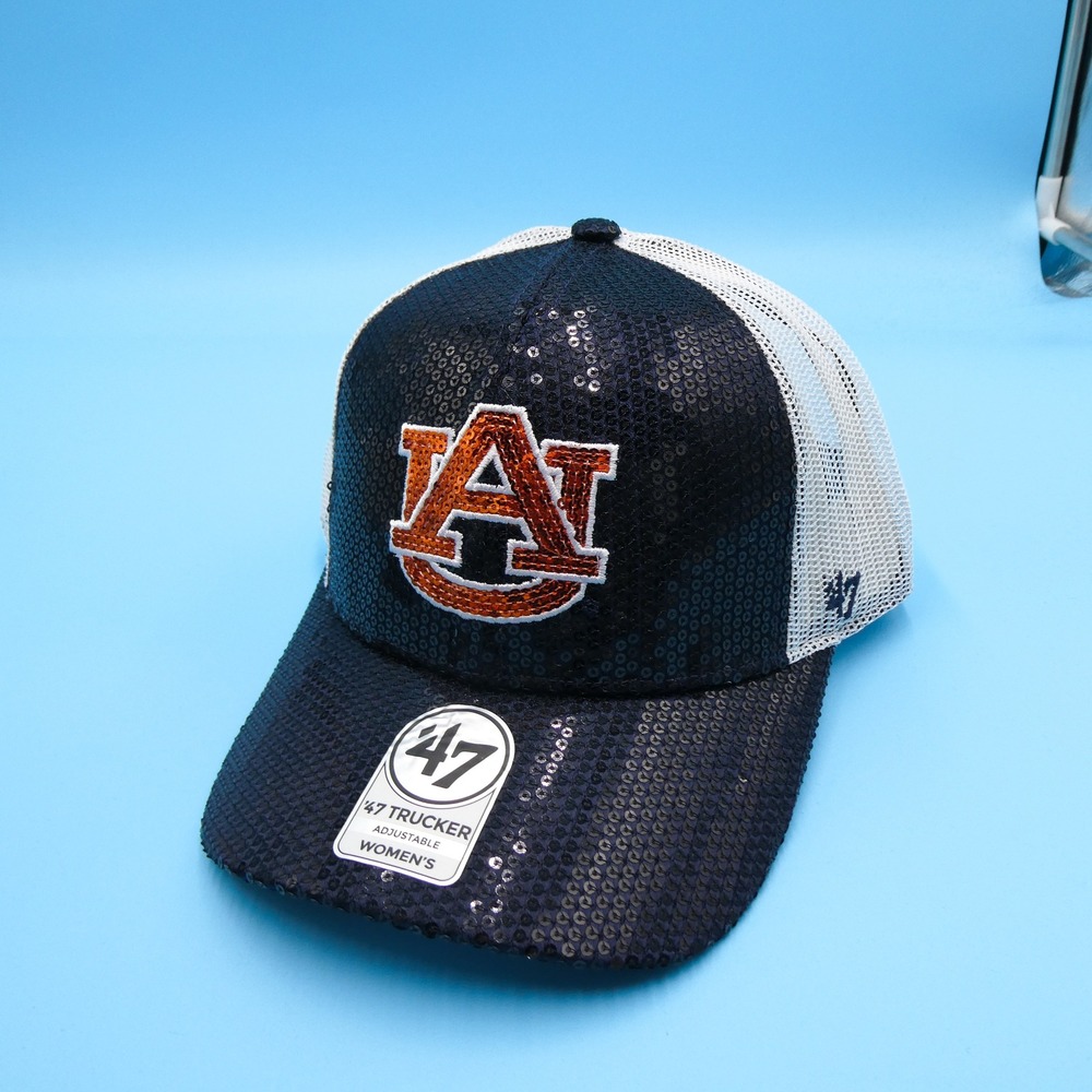 '47 Brand Trucker Women One Size Auburn Tiger Navy Blue Sequin Mesh Snapback Hat